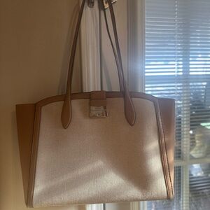 Elegant Tan and Cream Kate Spade Tote Bag